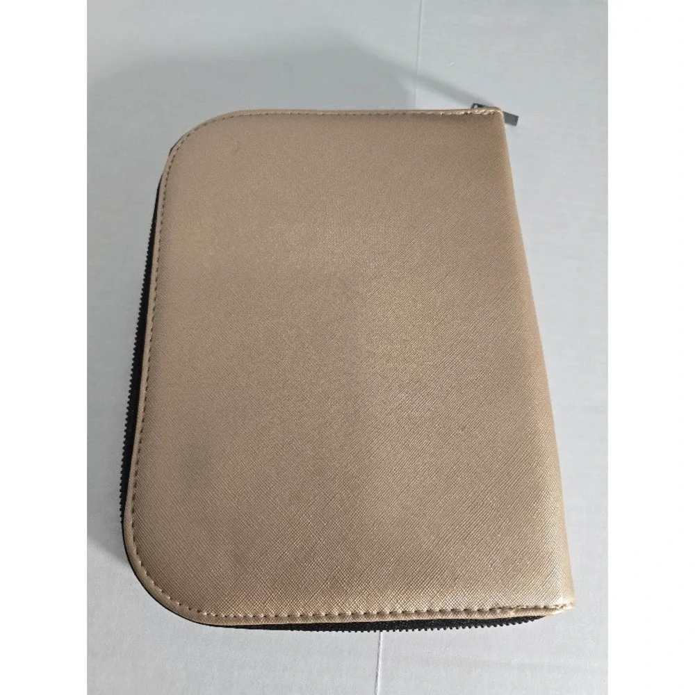Halston‎ Gold Faux Leather Zip Around Jewelry Travel Organizer Case Pouch
